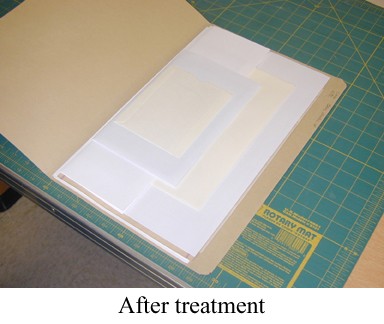Flat papers in open folder with caption "After treatment".